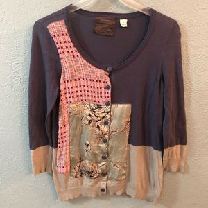 Anthropologie Guinevere Multicolor Patchwork Cardigan